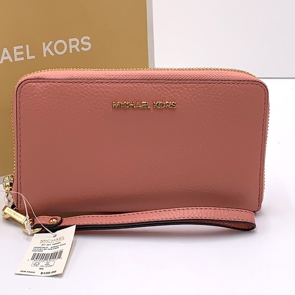 Michael Kors Jet Set Travel LG Flat MF Phone Case Sunset Rose - Picture 2 of 16